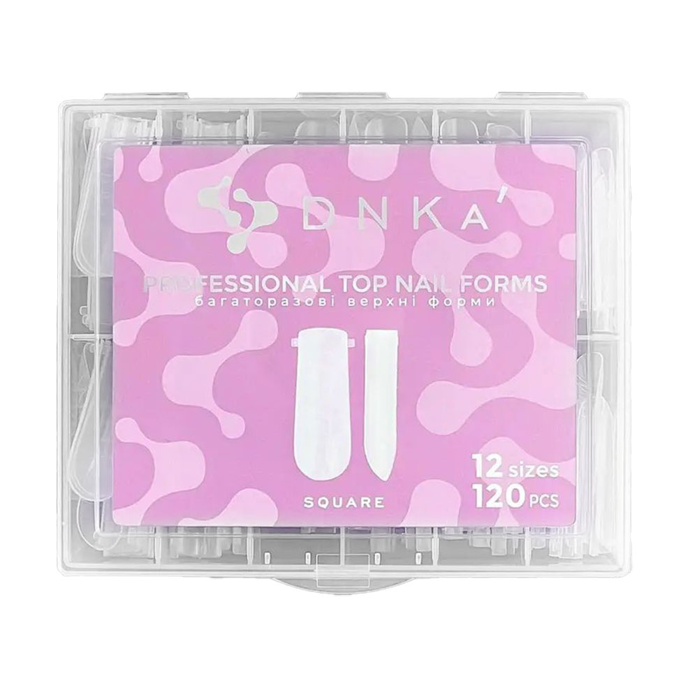 Багаторазові верхні форми для нарощування нігтів DNKa' Professional Top Nail Forms Square квадрат, розмір 12, 120 шт