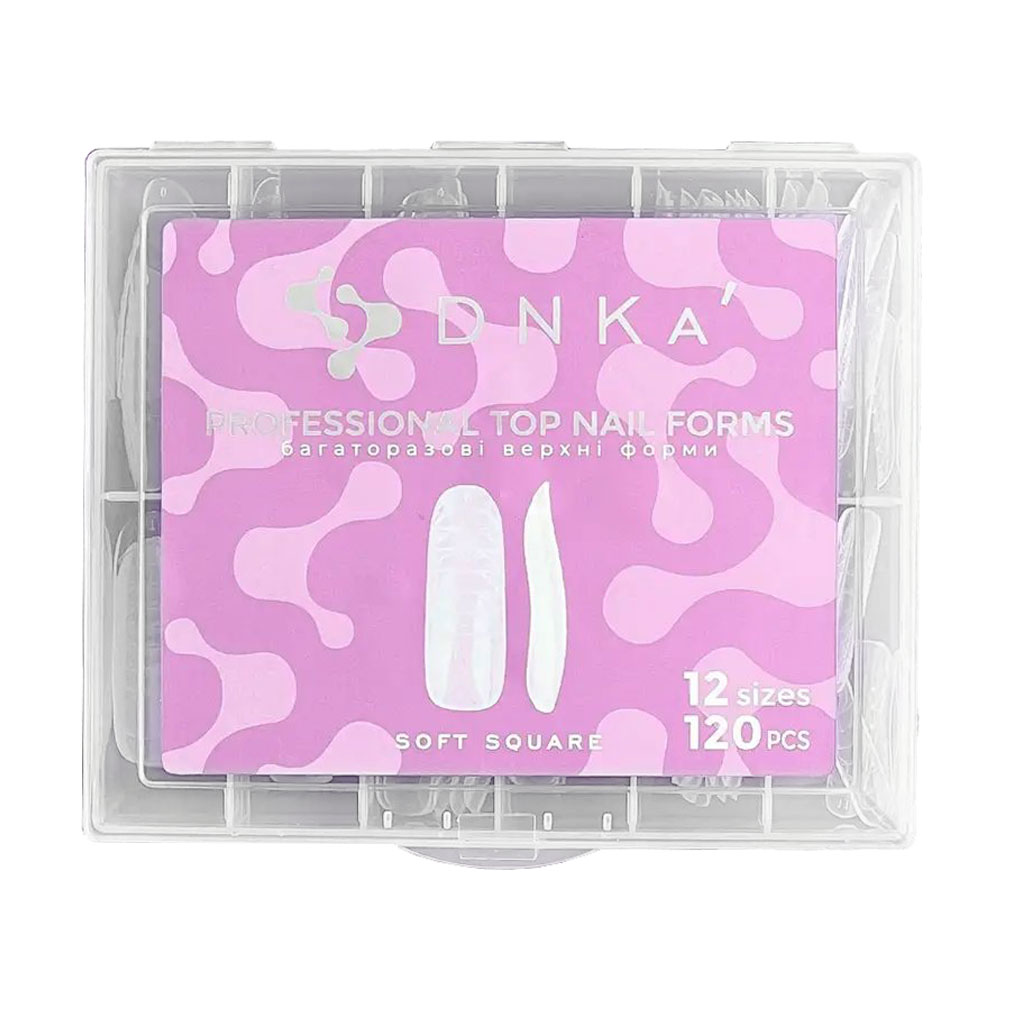 Багаторазові верхні форми для нарощування нігтів DNKa' Professional Top Nail Forms Soft Square м'який квадрат, розмір 12, 120 шт