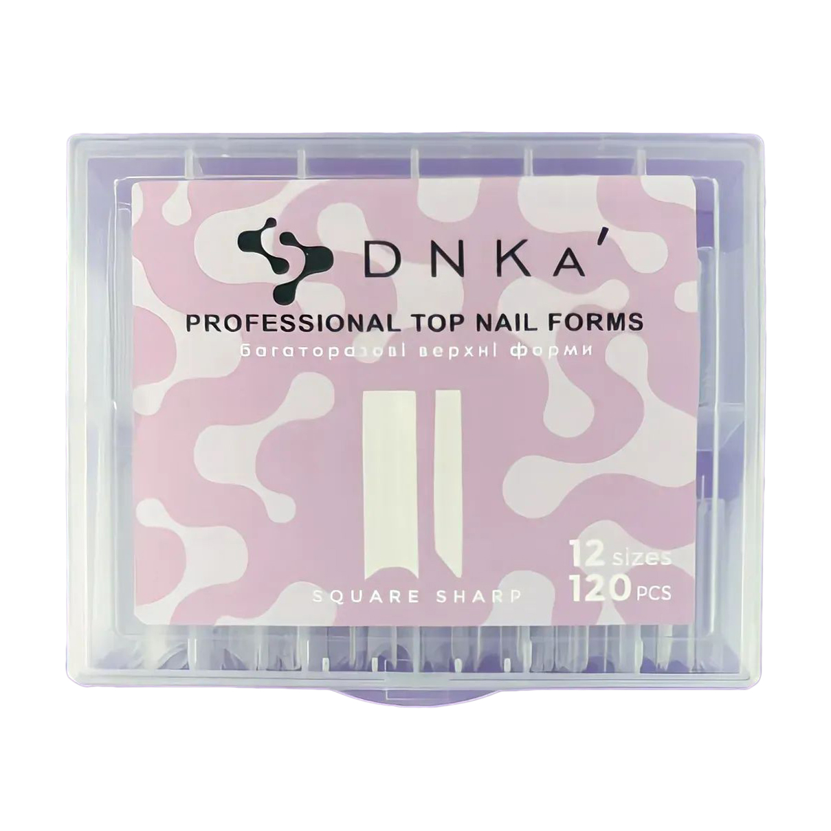 Багаторазові верхні форми для нарощування нігтів DNKa' Professional Top Nail Forms, Square Sharp розмір 12, 120 шт