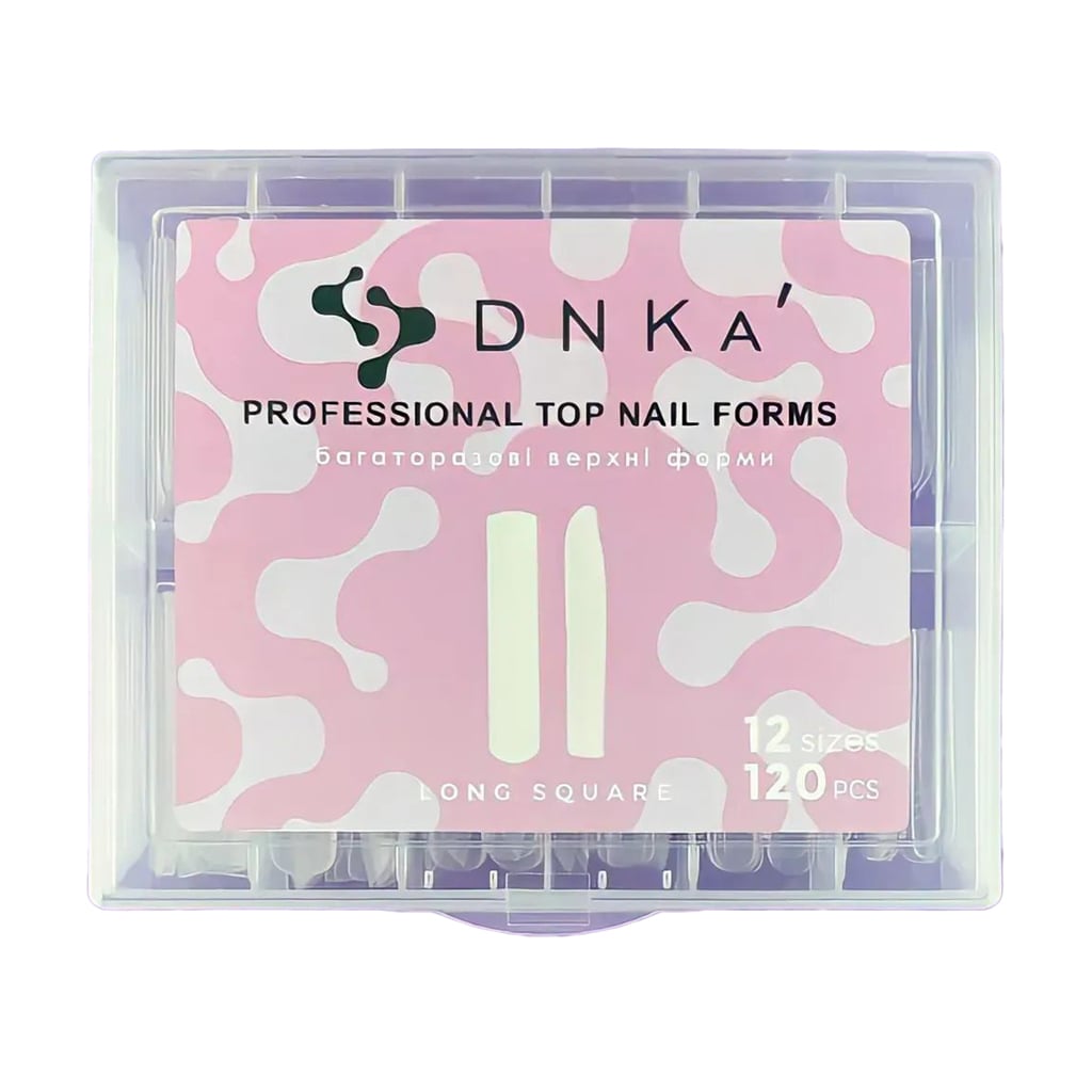 Багаторазові верхні форми для нарощування нігтів DNKa' Professional Top Nail Forms, Long Square розмір 12, 120 шт